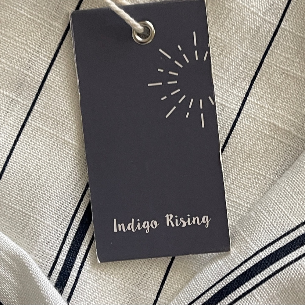 Indigo Rising Wide Leg Linen Cotton Striped Beltes Pants Size Large NWT - Picture 9 of 12